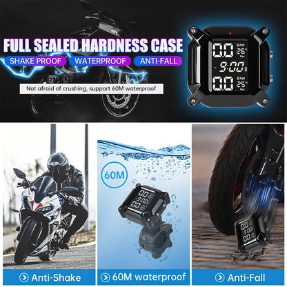 Tire Pressure Monitor System Wireless Motorcycle TPMS 2 External Sensors