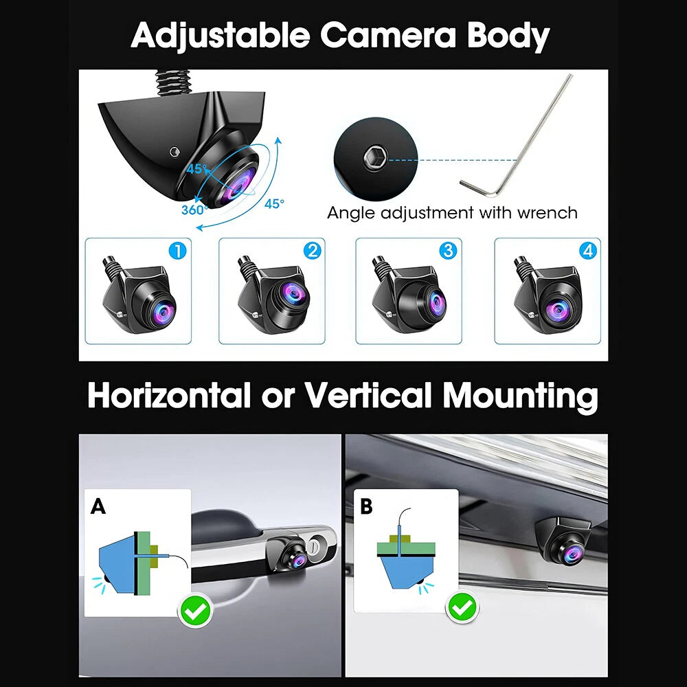 HD 1080P Rotatable Backup Cam Front Rear Video Cam Universal Car Reverse Camera