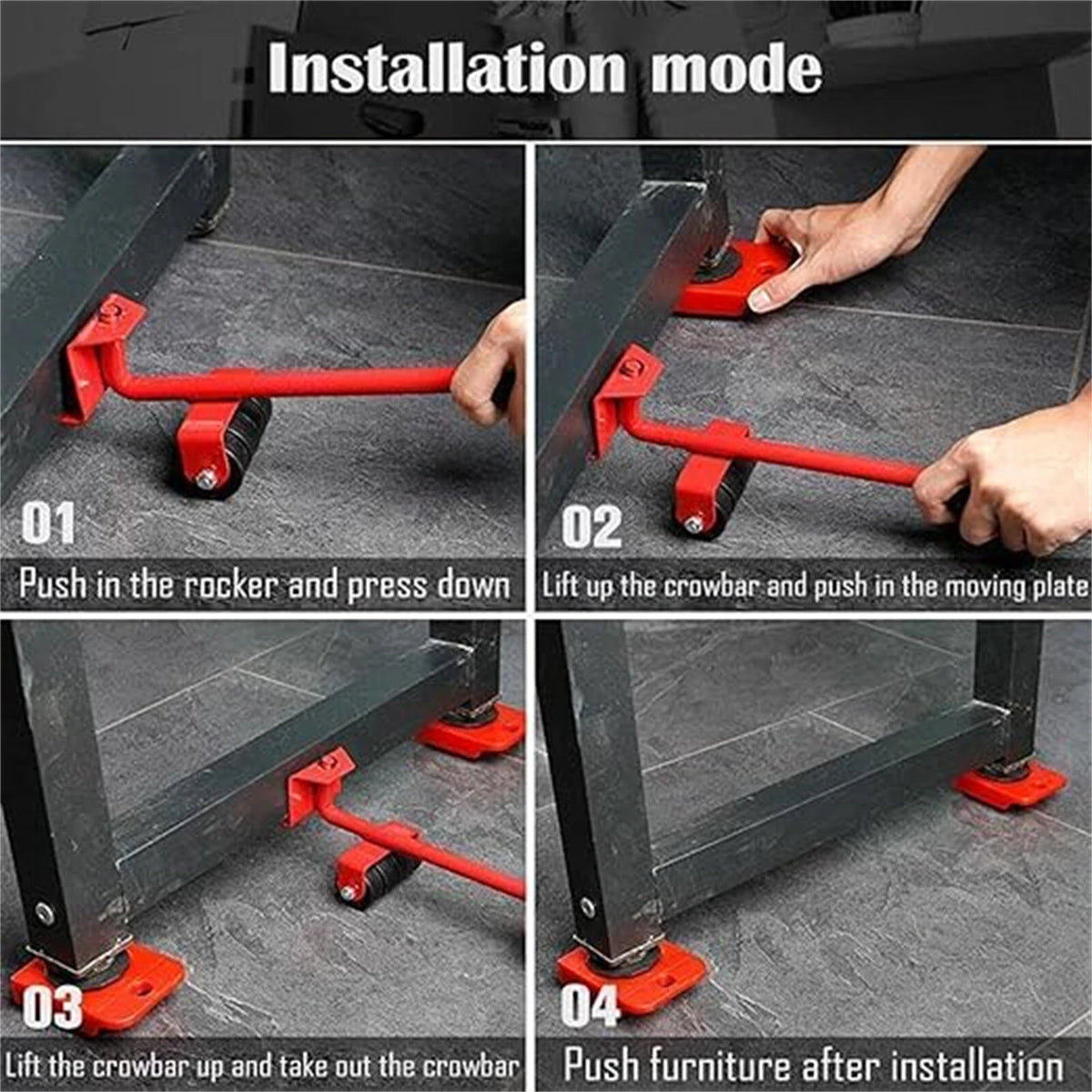 Wheel Mover Sliders Kit Heavy Furniture Moving Lifter Roller Move Tool Set Red