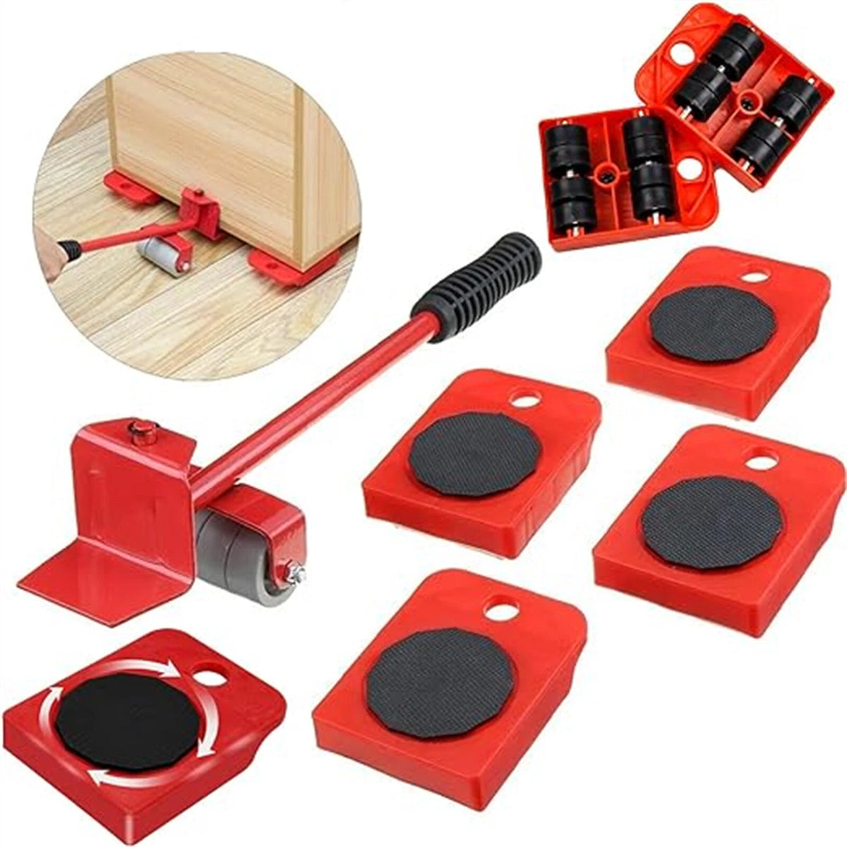 Wheel Mover Sliders Kit Heavy Furniture Moving Lifter Roller Move Tool Set Red