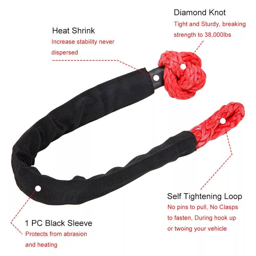 2pcs Heavy Duty Dyneema Winch Rope Soft Shackle Recovery Gear 55cm