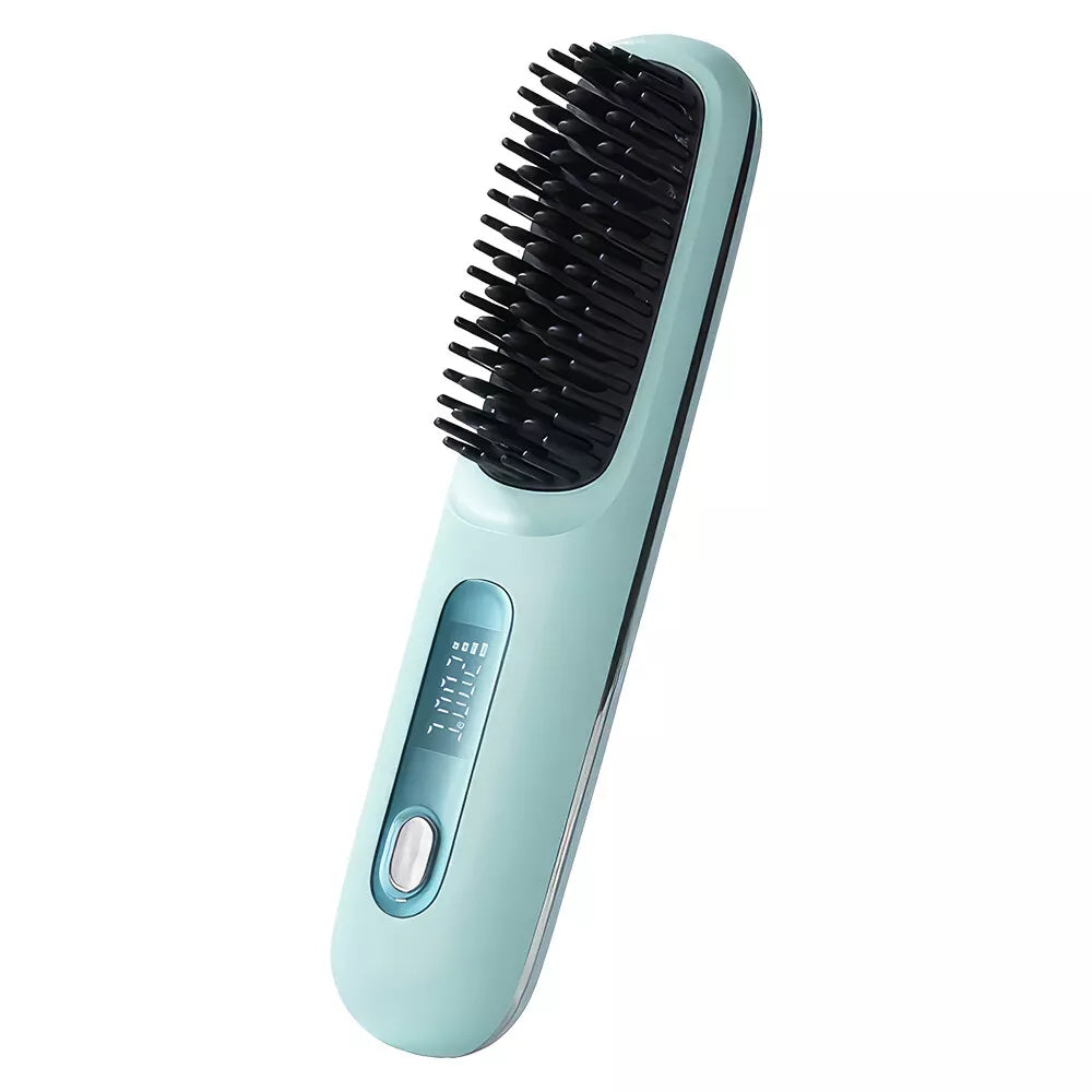 Hot Comb Brush Salon at Home 20s Fast Heating Cordless Hair Straightener Blue