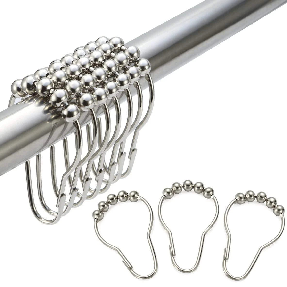 12PCS Rustproof Stainless Steel Shower Curtain Rings Hook Bathroom Shower
