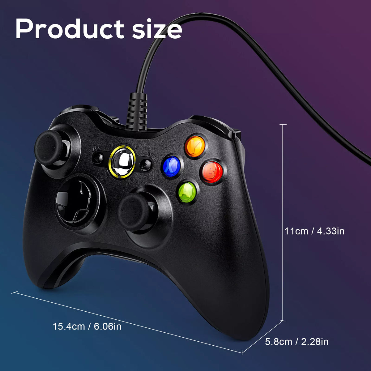 Gamepad XBOX 360 Console Windows PC Game Wired Game Controller Black