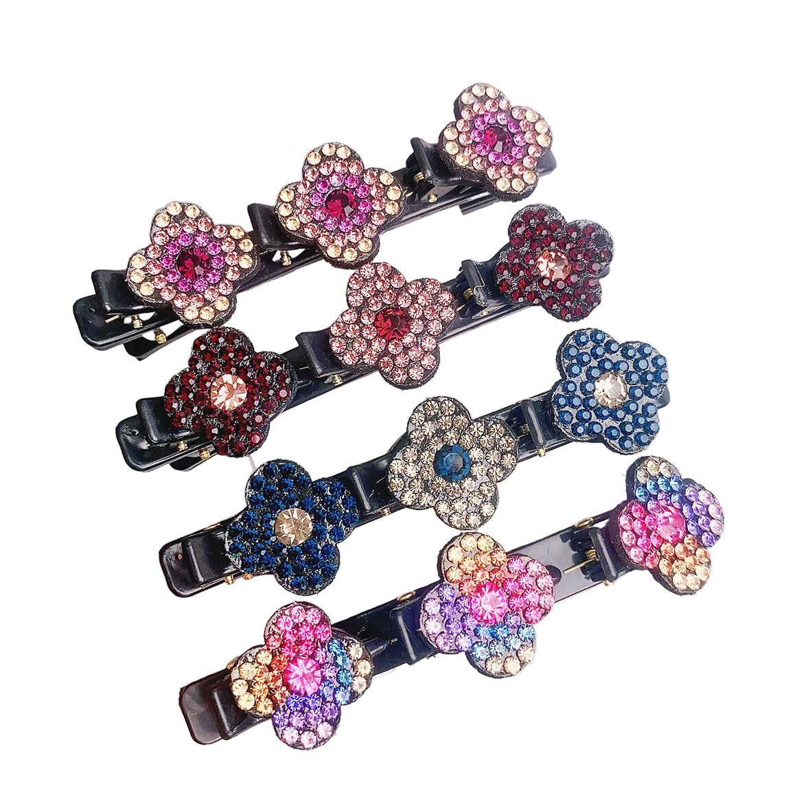 Braided Hair Clips Sparkling Crystal Stone Hairpin Double Bang 4PCS Set