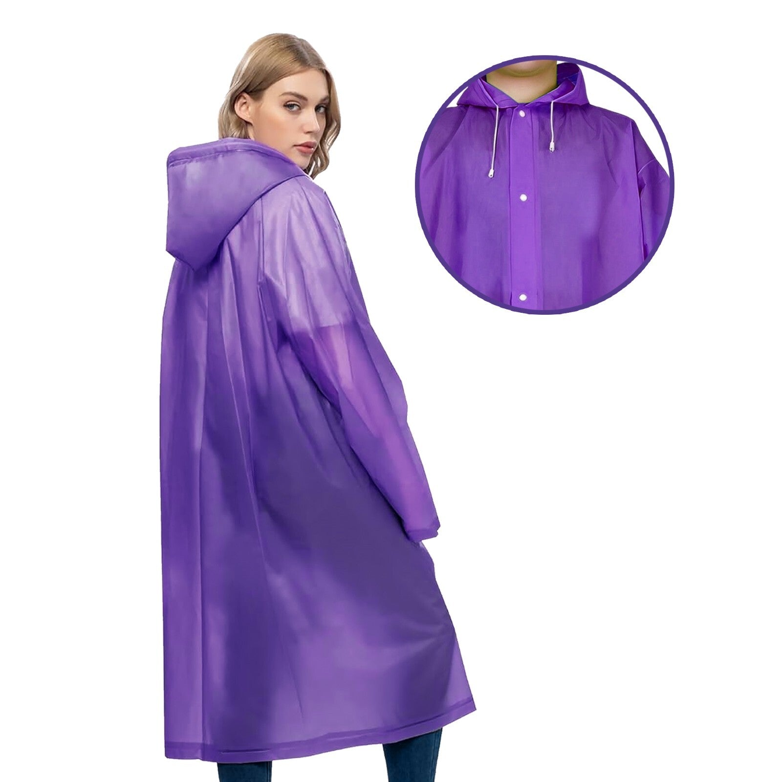 Adult Waterproof Drawstrings Raincoat Unisex Reusable Hooded Jacket Poncho EVA