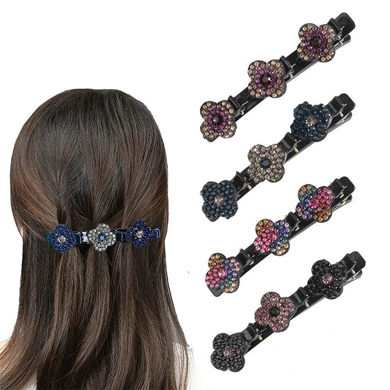 Braided Hair Clips Sparkling Crystal Stone Hairpin Double Bang 4PCS Set