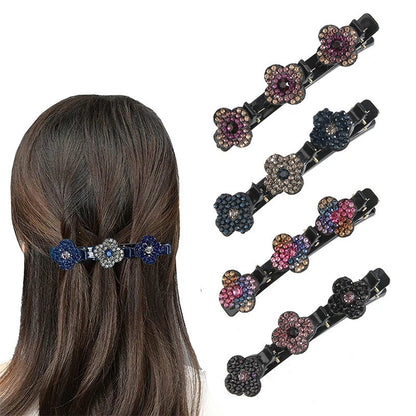 Braided Hair Clips Sparkling Crystal Stone Hairpin Double Bang 4PCS Set