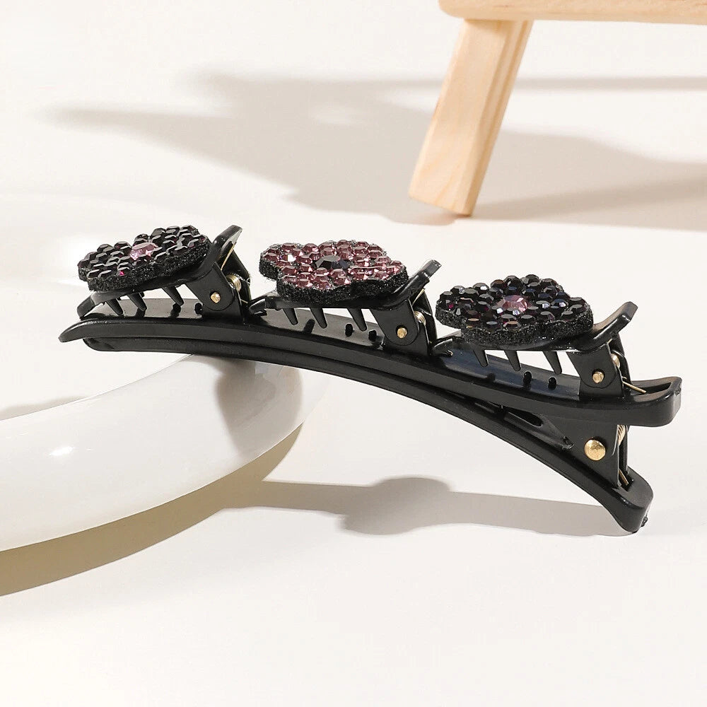 Braided Hair Clips Sparkling Crystal Stone Hairpin Double Bang 4PCS Set
