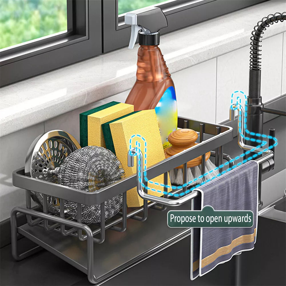 Sponge Soap Brush Steel Holder Kitchen Sink Drain Caddy Rack Storage Organizer