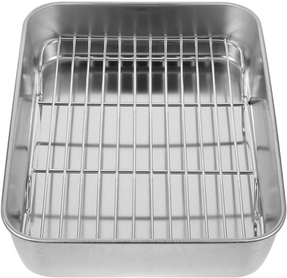 Stainless Steel Baking Pan Rack Set Deep Oven Tray Roasting Cookie Sheet