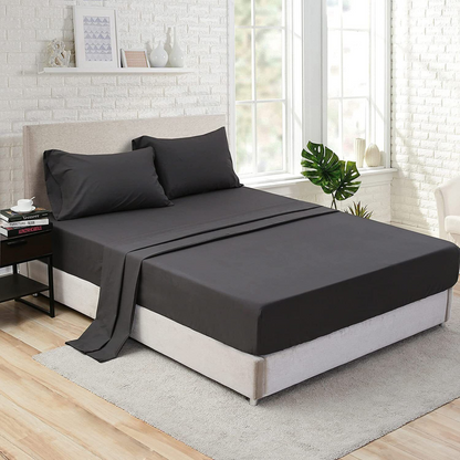 Black Single Size Bed Sheet Set Fitted Flat Pillowcases 2000TC Hotel Collection