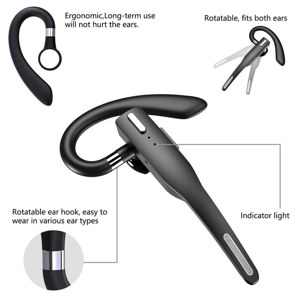 Driver Portable Earphone Headset Wireless Bluetooth Mic Business Headphones