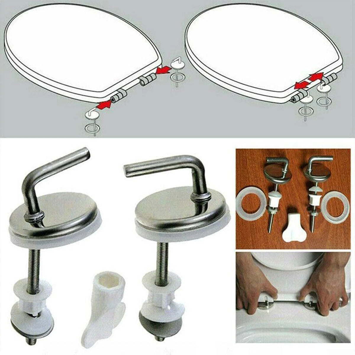 2x Stainless Steel Back Wall Toilet Seat Fix Fitting Hinges Replacement Tools