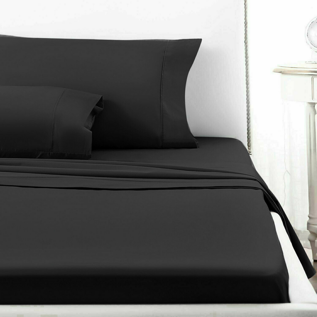 Black Single Size Bed Sheet Set Fitted Flat Pillowcases 2000TC Hotel Collection