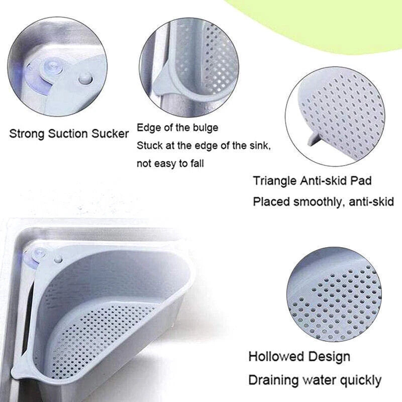Kitchen Rack Shelf Holder Triangle Sink Drain Basket Strainer Organizer Blue