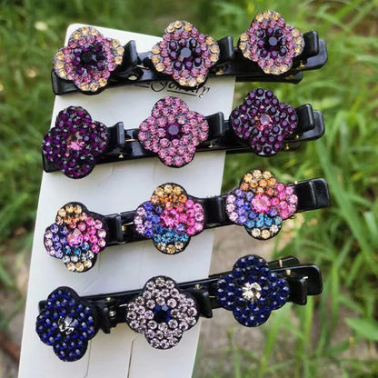 Braided Hair Clips Sparkling Crystal Stone Hairpin Double Bang 4PCS Set