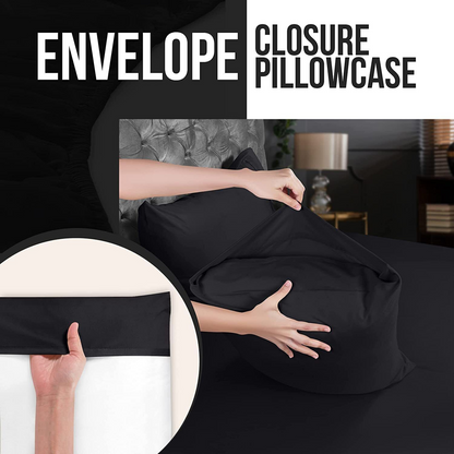Black Single Size Bed Sheet Set Fitted Flat Pillowcases 2000TC Hotel Collection