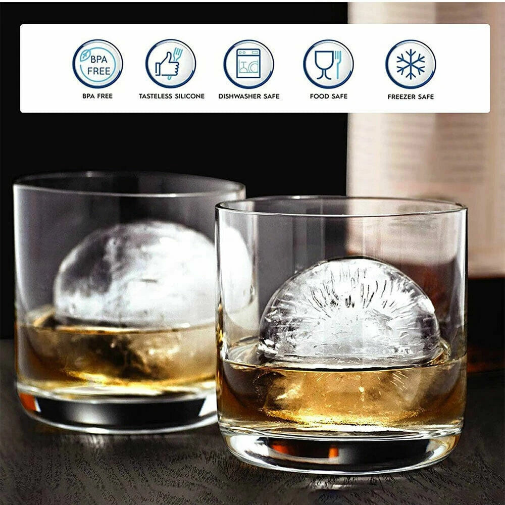 1x Big Sphere Round Silicone Ice Cube Tray 6 Large Ball Maker Whiskey Mould