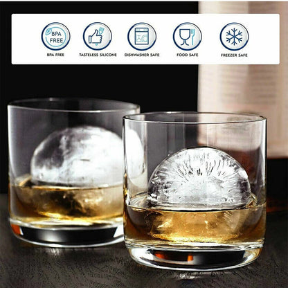 1x Big Sphere Round Silicone Ice Cube Tray 6 Large Ball Maker Whiskey Mould