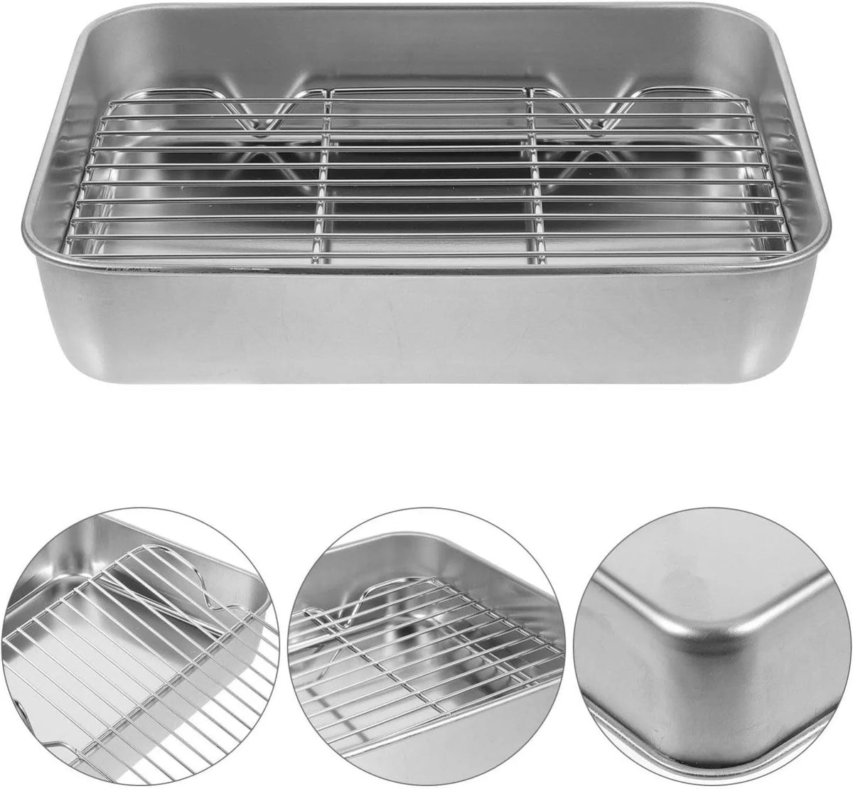 Stainless Steel Baking Pan Rack Set Deep Oven Tray Roasting Cookie Sheet
