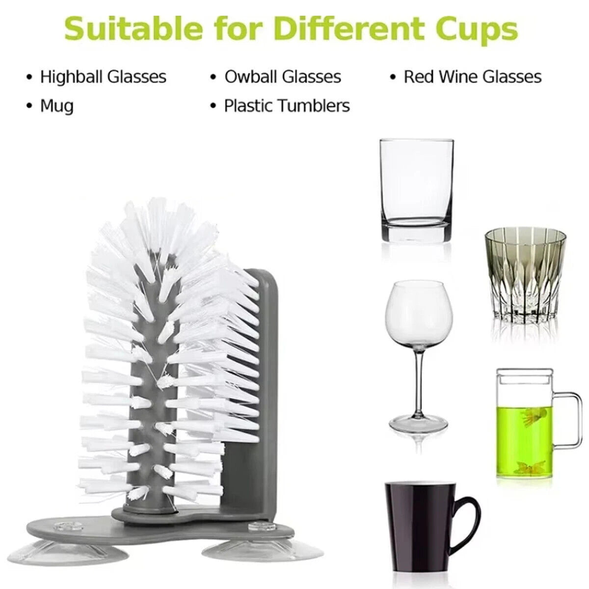 Glass Cup Brush Suction Cup Sink Water Bottle Cleaning Brush Kitchen Tool