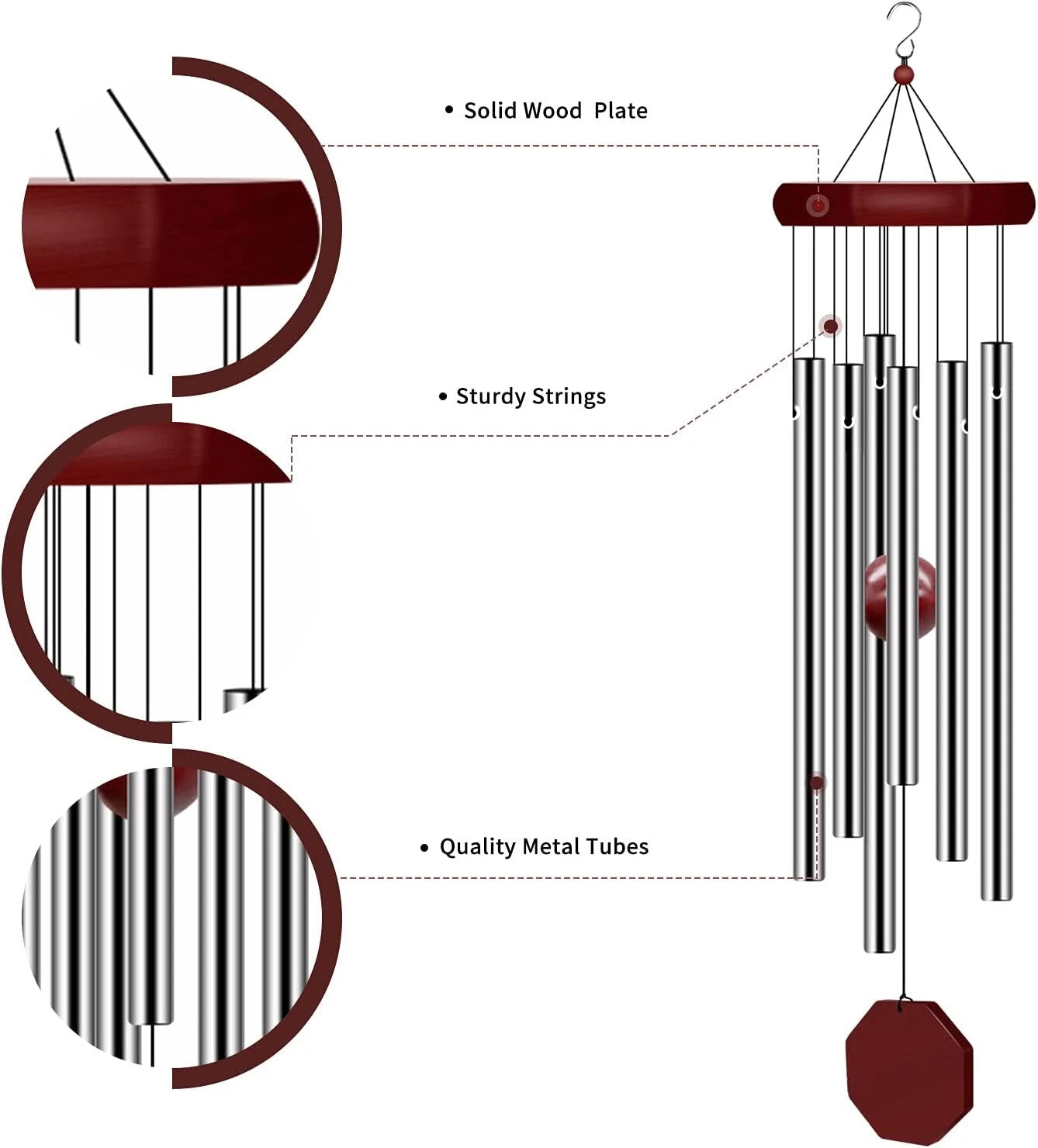 Home Decor Wind Chimes Garden Large Deep Tone Windchime 6 Tubes Chapel Bell