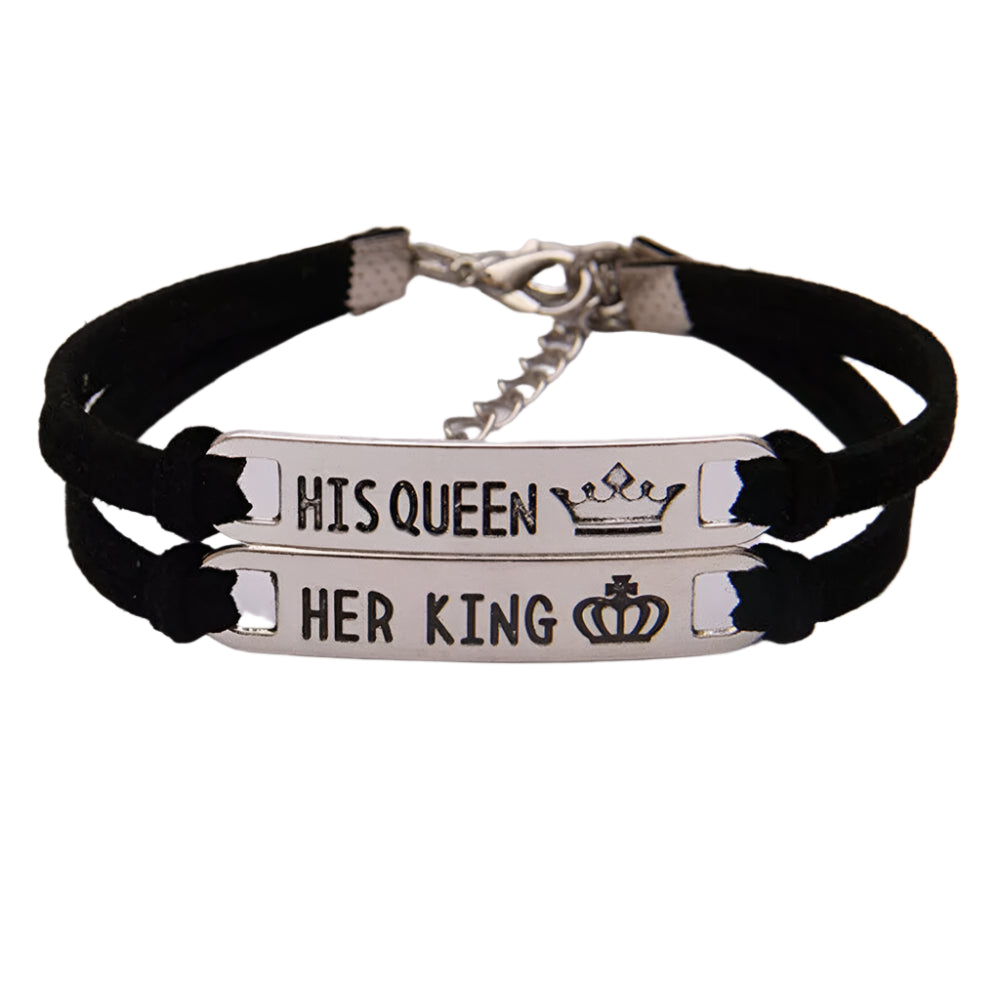 Her King His Queen Leather Stainless Steel Bracelet Couple Friend Bracelet