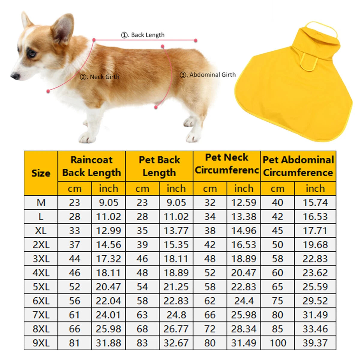 3XL Yellow Dog Raincoat Waterproof Pet Jacket with Hood
