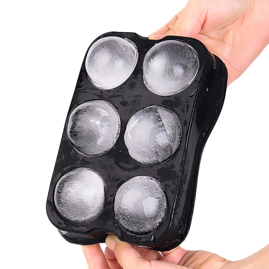 1x Big Sphere Round Silicone Ice Cube Tray 6 Large Ball Maker Whiskey Mould