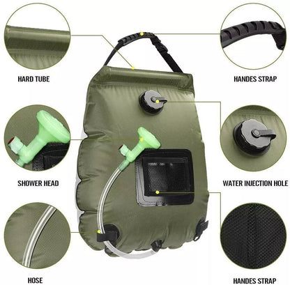 Solar Heat Water Pipe 20L Portable Camp Shower Bag Camping Hiking Travel Outdoor