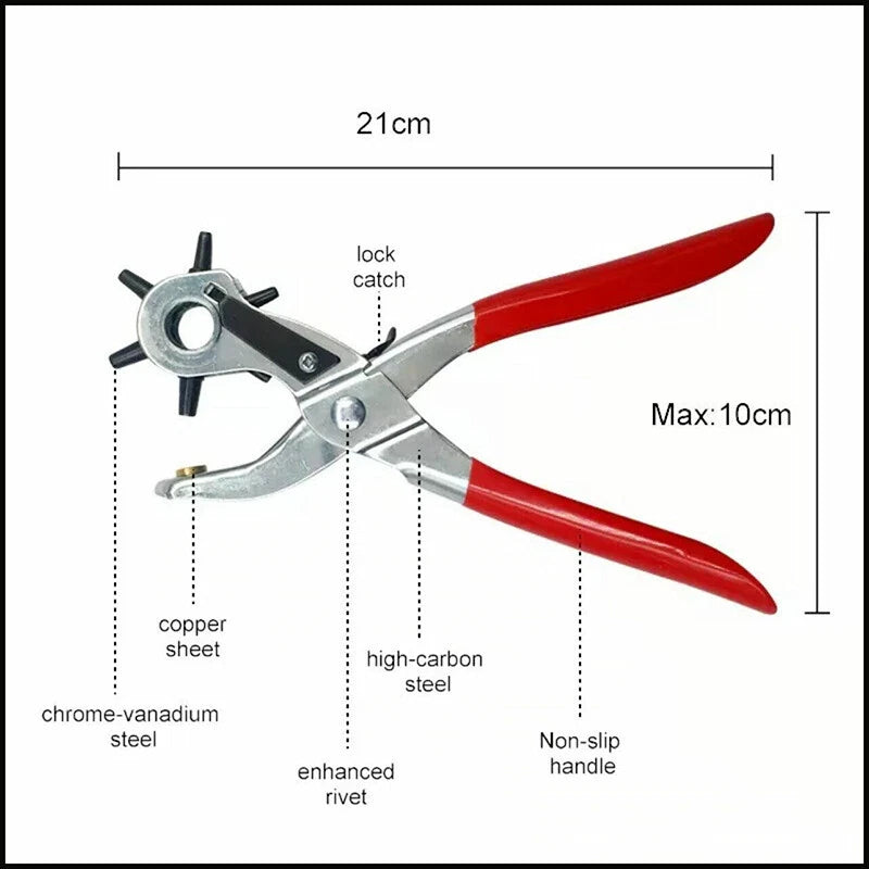 Leather Belt Eyelet Hole Punch 2-4.5mm Revolving Puncher Plier Craft Tool