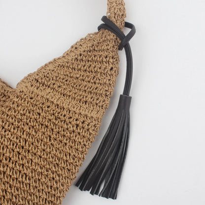 Straw Woven Basket Handbag Large Capacity Shoulder Bag Women Beach Bag Tote Bag