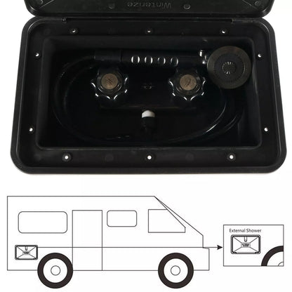 Caravan Camper Trailer Boat RV External Shower Box Kit Faucet Black Outdoor