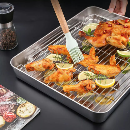 Stainless Steel Baking Pan Rack Set Deep Oven Tray Roasting Cookie Sheet