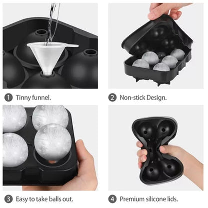1x Big Sphere Round Silicone Ice Cube Tray 6 Large Ball Maker Whiskey Mould