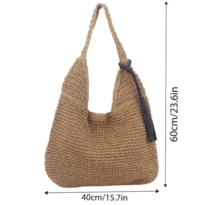 Straw Woven Basket Handbag Large Capacity Shoulder Bag Women Beach Bag Tote Bag