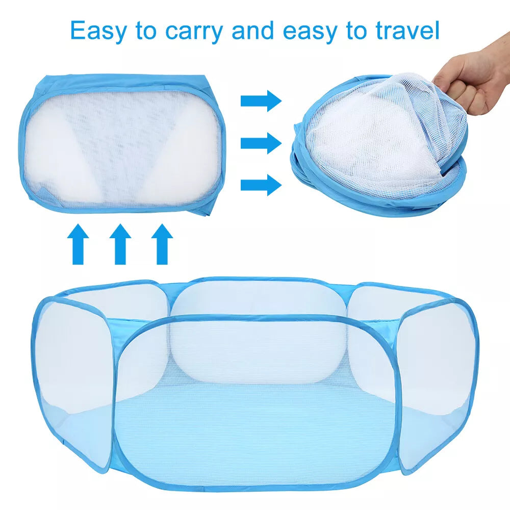 Portable Pet Cage Tent Exercise Animal Playpen Fence Pop-Up Yard Blue