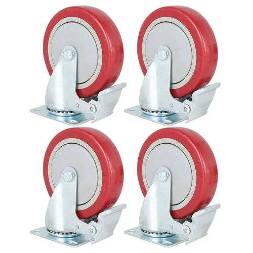 4Pcs Heavy Duty Swivel Castor 125mm Red Caster Wheel Furniture Trolley Brake