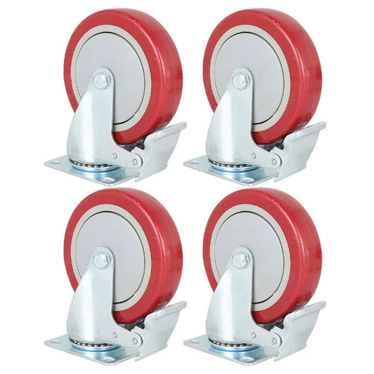 4Pcs Heavy Duty Swivel Castor 125mm Red Caster Wheel Furniture Trolley Brake