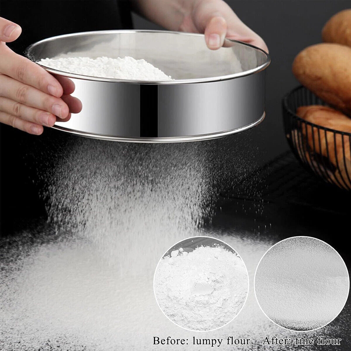 Fine Mesh Oil Strainer Sifter Stainless Steel Flour Sieve Colander Filter 15CM