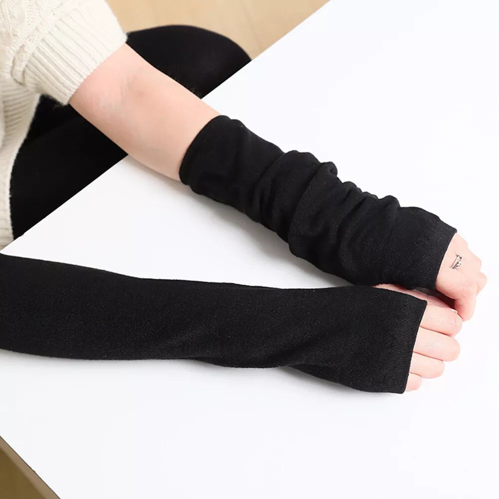Winter Long Knitted Fingerless Gloves Wrist Arm Hand Warmer Women Mitten