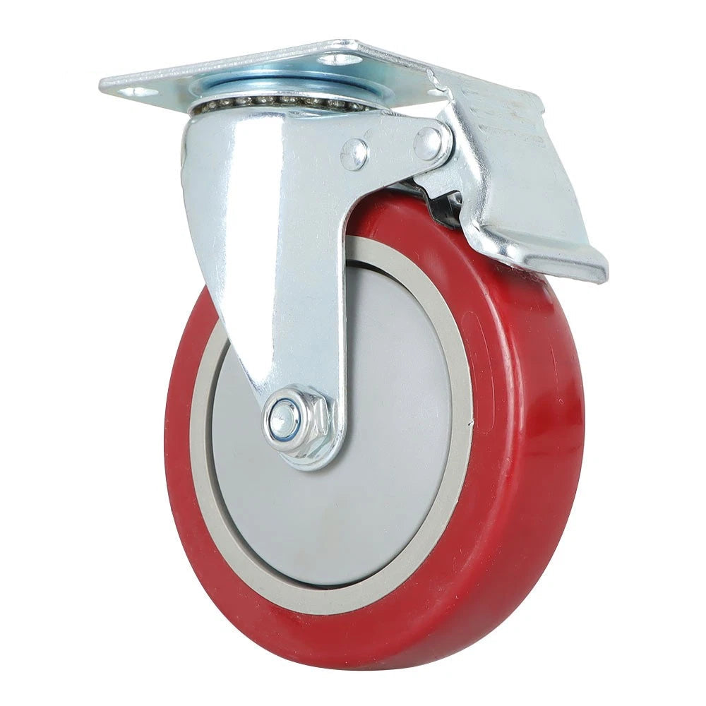 4Pcs Heavy Duty Swivel Castor 125mm Red Caster Wheel Furniture Trolley Brake