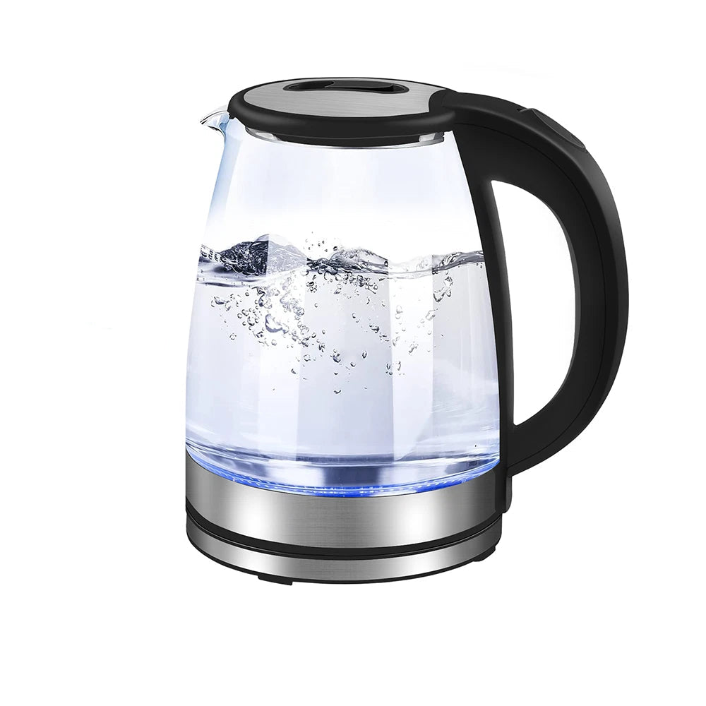 360° Rotation Kitchen Water Jug Stainless Steel LED Light Glass Kettle