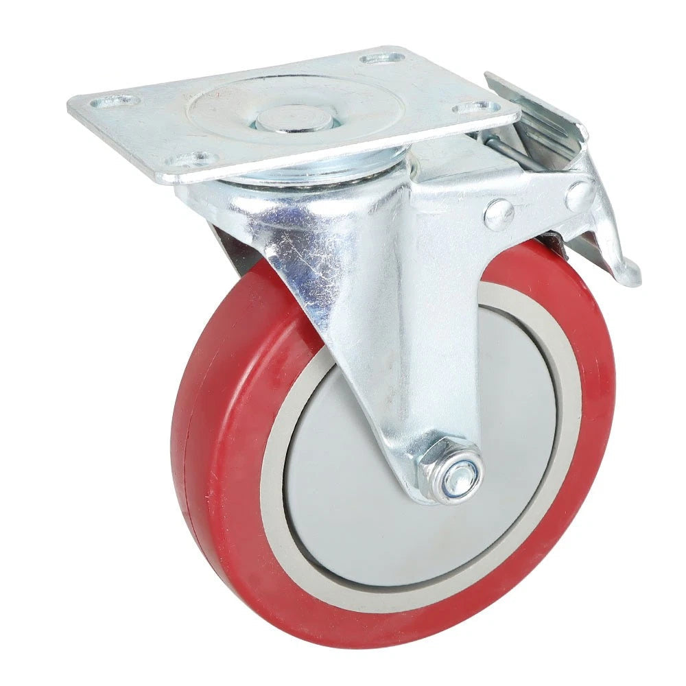 4Pcs Heavy Duty Swivel Castor 125mm Red Caster Wheel Furniture Trolley Brake