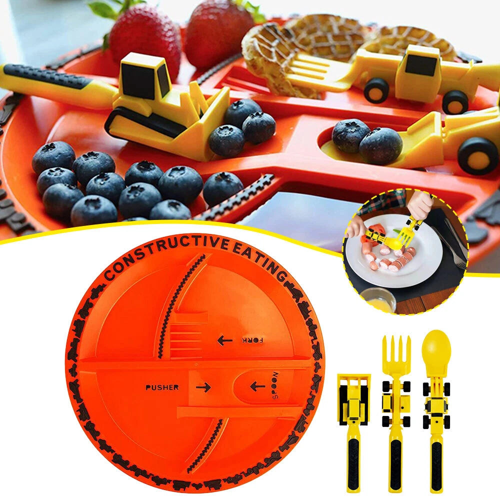 Construction Themed Plate Set Constructive Eating Heavy Equipment Utensils