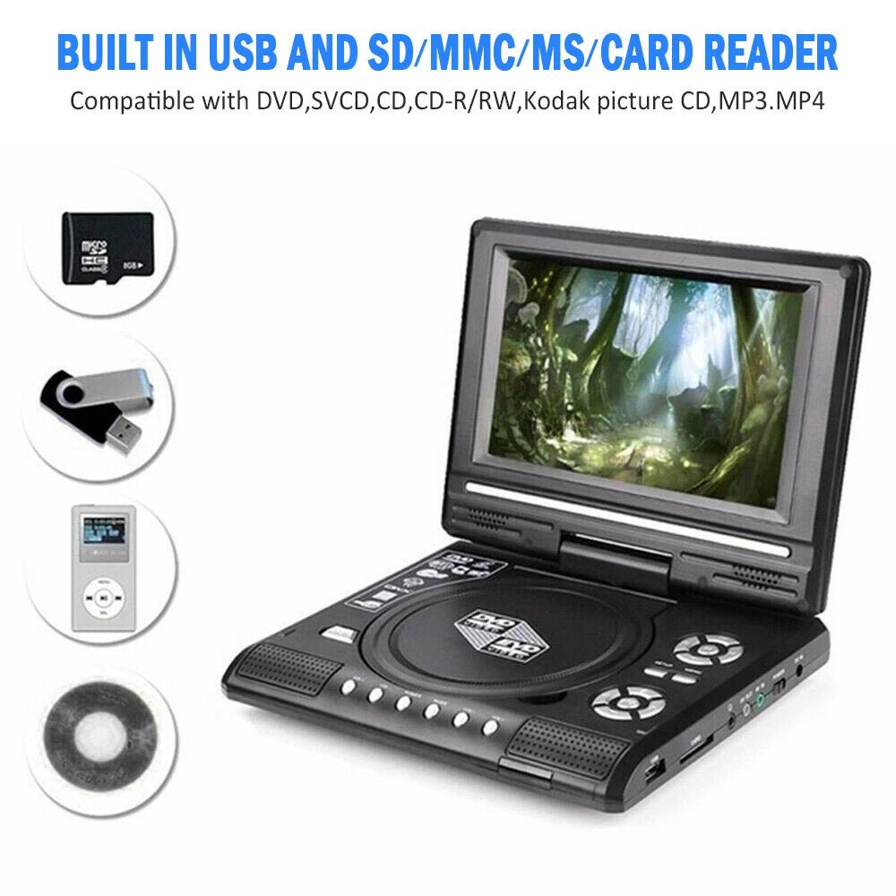 Swivel Screen 7.8 Inch Portable DVD Player CD, DVD, VCD, All Regions Playback