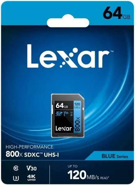 SD Card Lexar 64GB Professional High-Performance 800x SDXC UHS-I DSLR Cameras