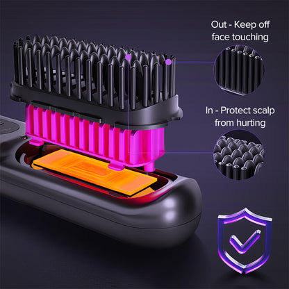 Hot Comb Brush Salon at Home 20s Fast Heating Cordless Hair Straightener Black