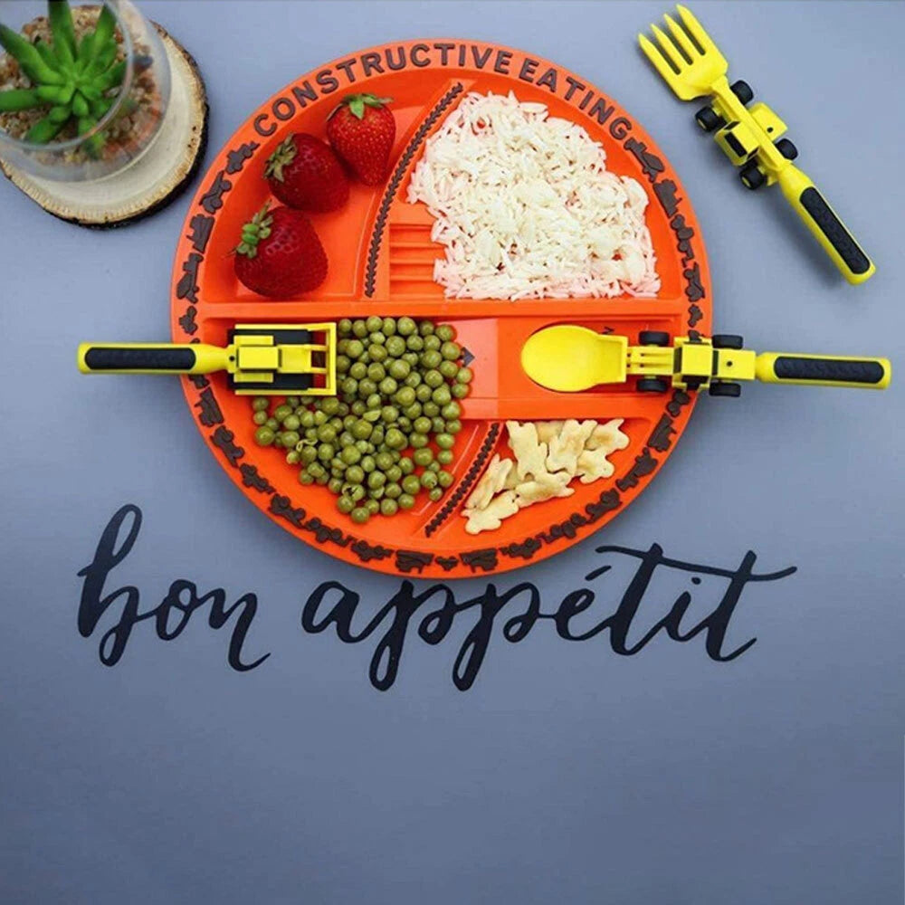 Construction Themed Plate Set Constructive Eating Heavy Equipment Utensils